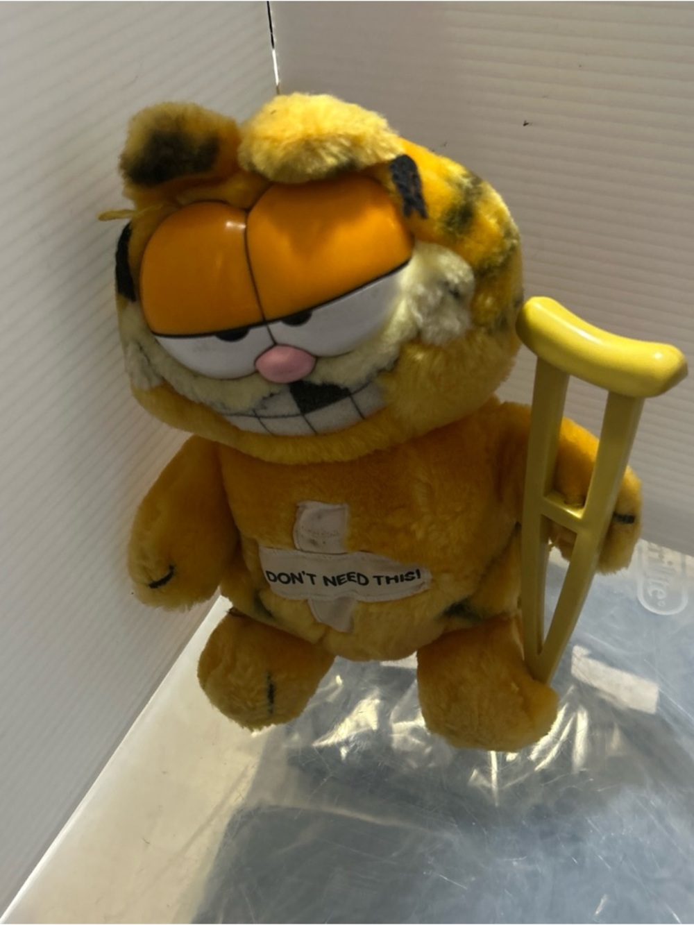 Garfield Yellow Plush Toy with Crutch - Classic Cartoon Stuffed Animal